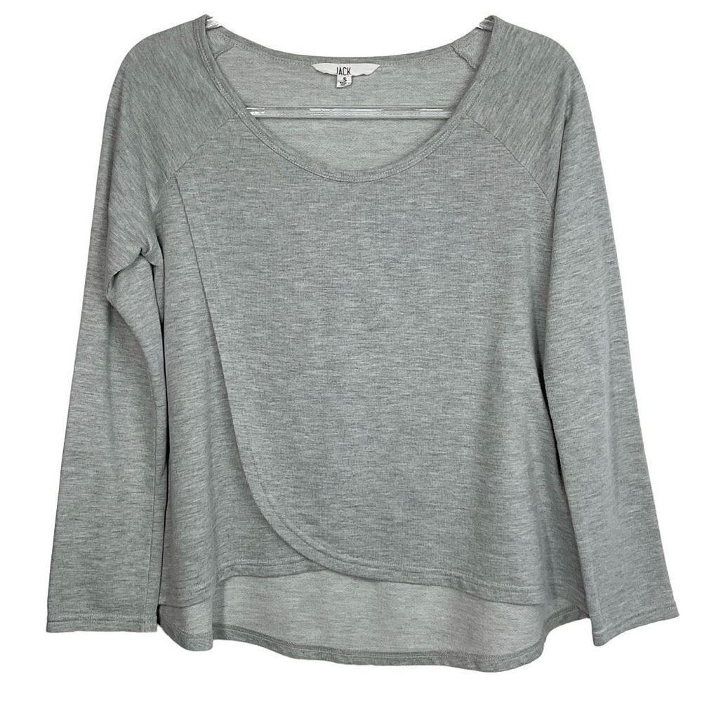 Jack Heathered Gray French Terry Tulip Hem Long Sleeve Top Small